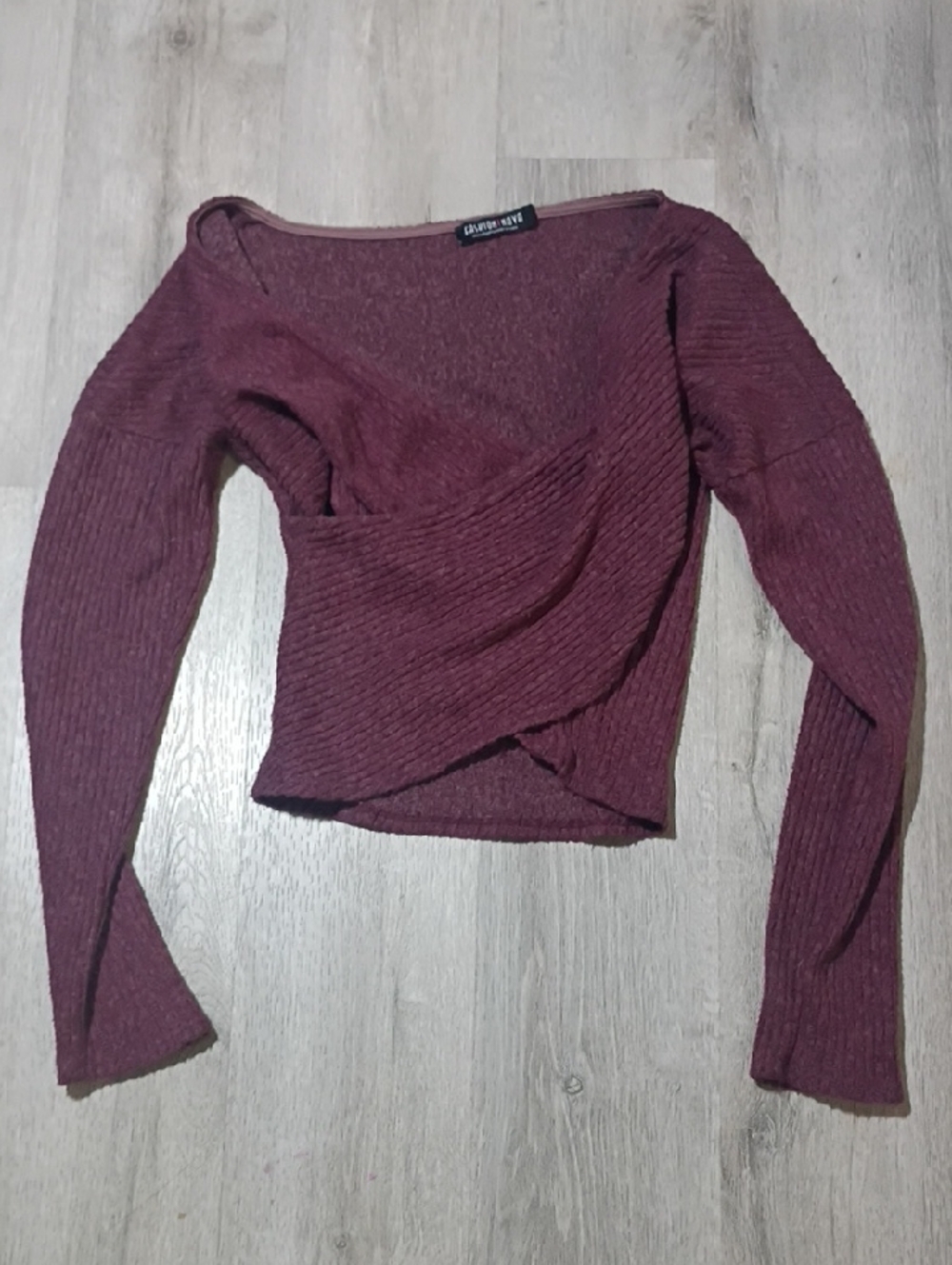 Fashion Nova Off-the-Shoulder Ribbed Wrap Sweater - Burgundy